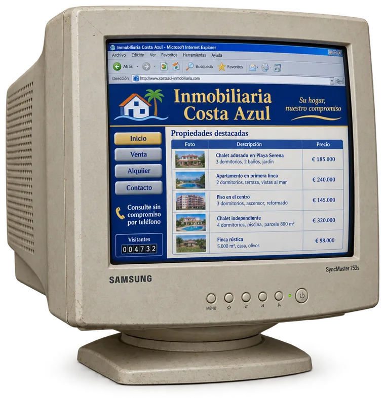 Web antigua de ejemplo en un monitor de hace años
