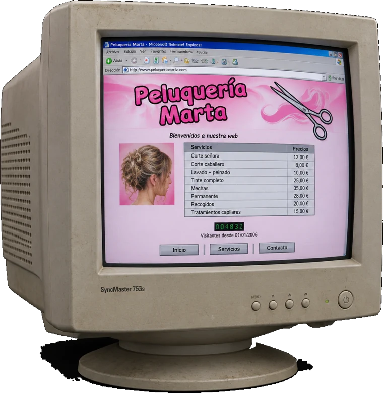 Web antigua de ejemplo en un monitor de hace años