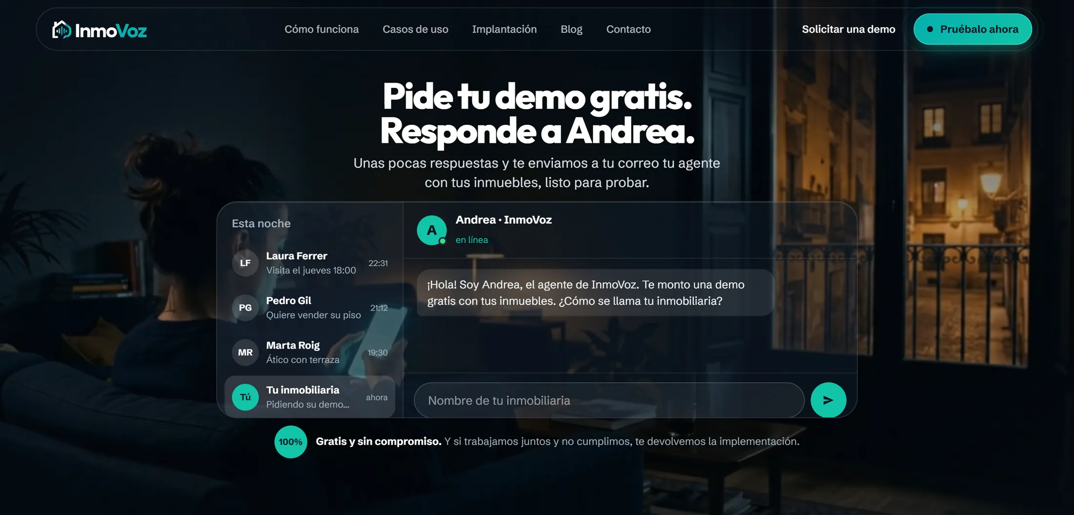 InmoVoz: Portada con demo por chat